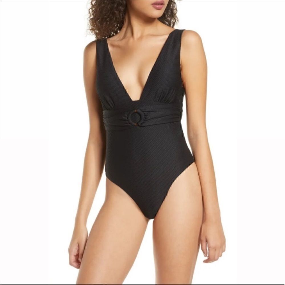 Chelsea28 Belted Textured One-piece Swim suit Size L NWT